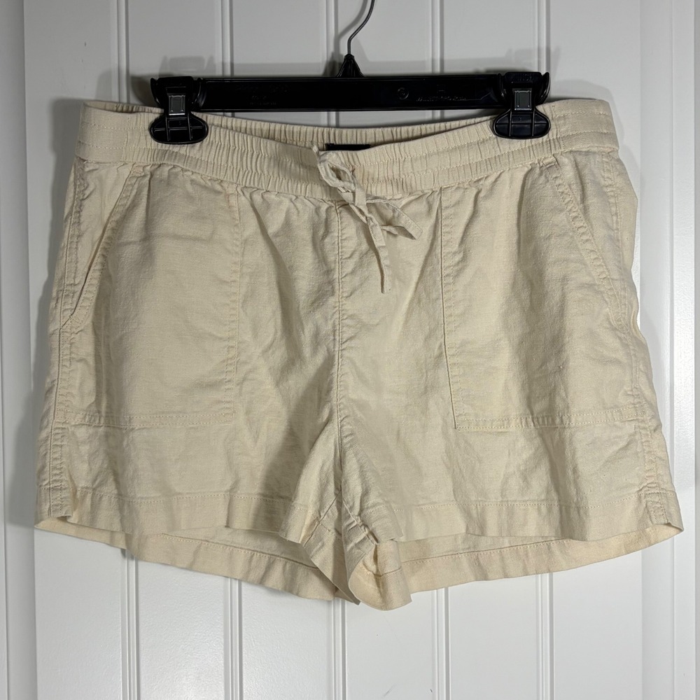 J.Crew Womens Cream Linen Blend Drawstring Elastic Waist Patch Pocket Shorts M